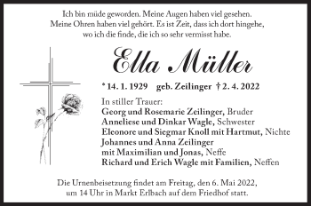 Traueranzeige von Ella Müller von Neustadt/ Scheinfeld/ Uffenheim