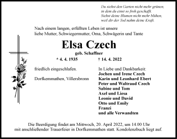 Traueranzeige von Elsa Czech von Dinkelsbühl/ Feuchtwangen