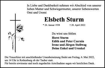 Traueranzeige von Elsbeth Sturm von Rothenburg
