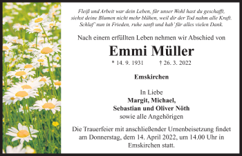 Traueranzeige von Emmi Müller von Neustadt/ Scheinfeld/ Uffenheim