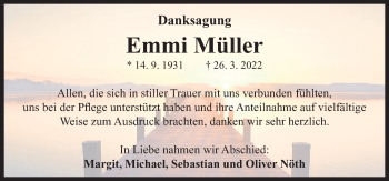 Traueranzeige von Emmi Müller von Neustadt/ Scheinfeld/ Uffenheim