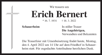 Traueranzeige von Erich Bernert von Neustadt/ Scheinfeld/ Uffenheim
