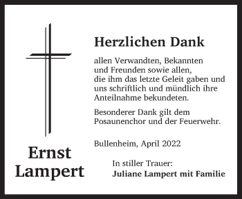 Traueranzeige von Ernst Lampert von Neustadt/ Scheinfeld/ Uffenheim