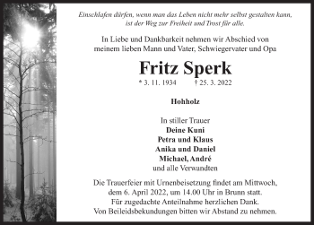 Traueranzeige von Fritz Sperk von Neustadt/ Scheinfeld/ Uffenheim