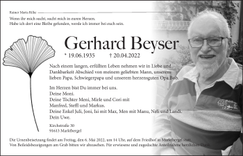 Traueranzeige von Gerhard Beyser von Neustadt/ Scheinfeld/ Uffenheim