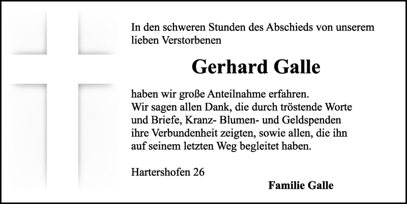  Traueranzeige für Gerhard Galle vom 28.04.2022 aus Rothenburg
