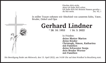 Traueranzeige von Gerhard Lindner von Ansbach