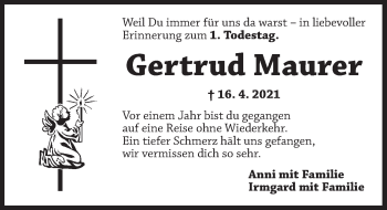 Traueranzeige von Gertrud Maurer von Ansbach