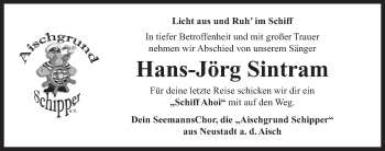 Traueranzeige von Hans-Jörg Sintram von Neustadt/ Scheinfeld/ Uffenheim