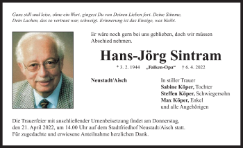 Traueranzeige von Hans-Jörg Sintram von Neustadt/ Scheinfeld/ Uffenheim