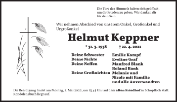 Traueranzeige von Helmut Keppner von Dinkelsbühl/ Feuchtwangen