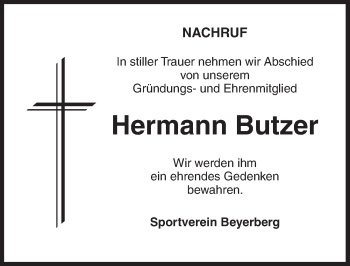 Traueranzeige von Hermann Butzer von Dinkelsbühl/ Feuchtwangen