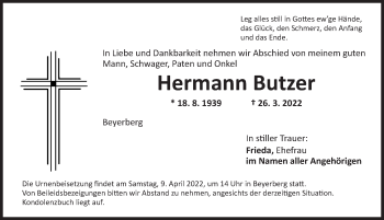 Traueranzeige von Hermann Butzer von Dinkelsbühl/ Feuchtwangen