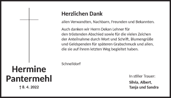 Traueranzeige von Hermine Pantermehl von Dinkelsbühl/ Feuchtwangen