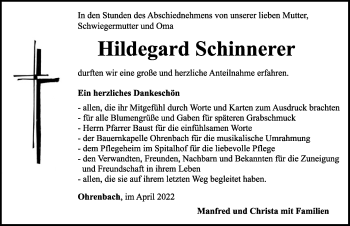 Traueranzeige von Hildegard Schinnerer von Rothenburg