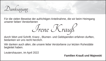 Traueranzeige von Irene Krauß von GE