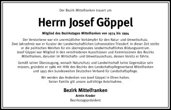 Traueranzeige von Josef Göppel von GE