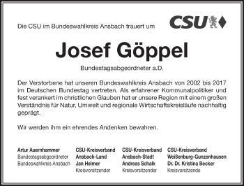 Traueranzeige von Josef Göppel von GE