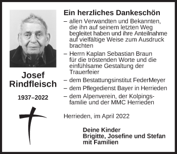 Traueranzeige von Josef Rindfleisch von Ansbach