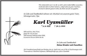 Traueranzeige von Karl Uysmüller von Dinkelsbühl/ Feuchtwangen