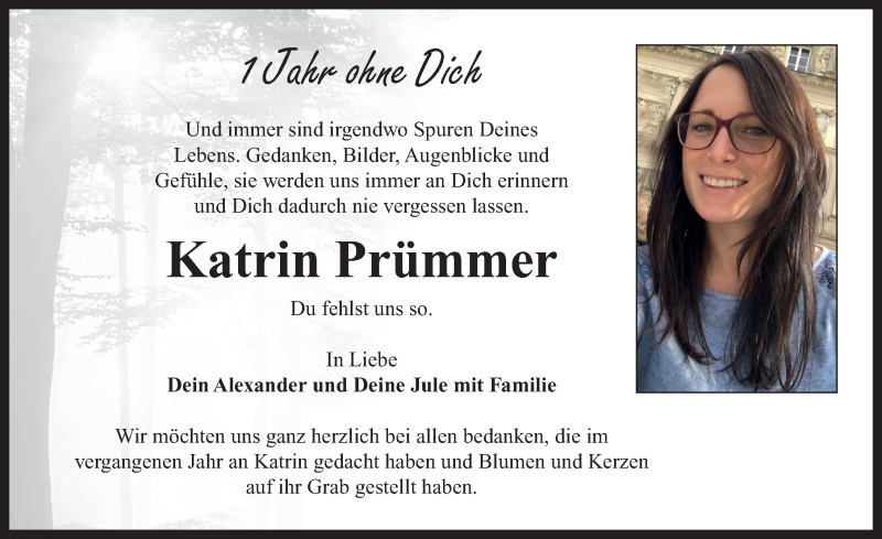  Traueranzeige für Katrin Prümmer vom 19.04.2022 aus Neustadt/ Scheinfeld/ Uffenheim