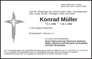 Traueranzeige von Konrad Müller von Ansbach