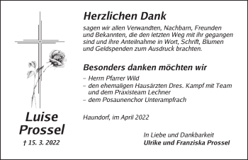 Traueranzeige von Luise Prossel von Dinkelsbühl/ Feuchtwangen