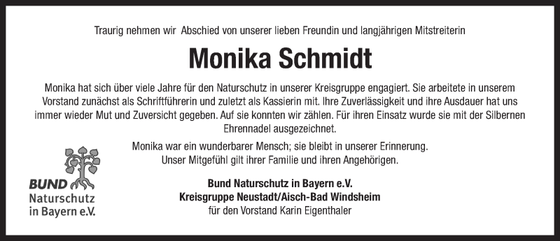  Traueranzeige für Monika Schmidt vom 09.04.2022 aus Neustadt/ Scheinfeld/ Uffenheim