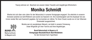 Traueranzeige von Monika Schmidt von Neustadt/ Scheinfeld/ Uffenheim