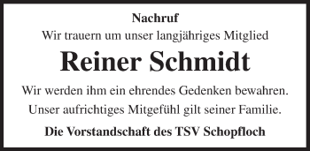 Traueranzeige von Reiner Schmidt von Dinkelsbühl/ Feuchtwangen