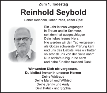 Traueranzeige von Reinhold Seybold von Rothenburg