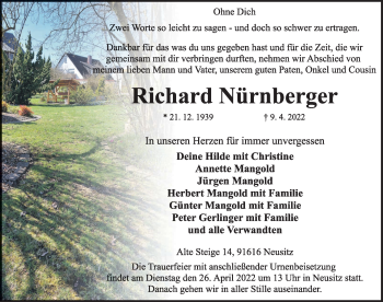 Traueranzeige von Richard Nürnberger von Rothenburg