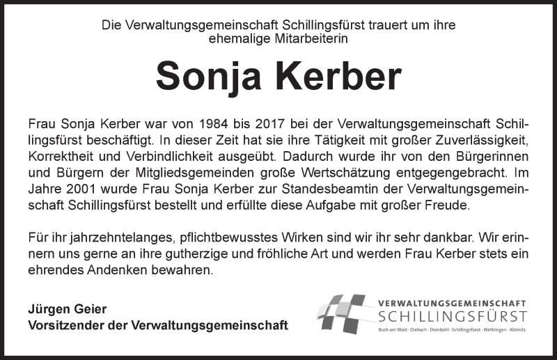  Traueranzeige für Sonja Kerber vom 29.04.2022 aus Rothenburg