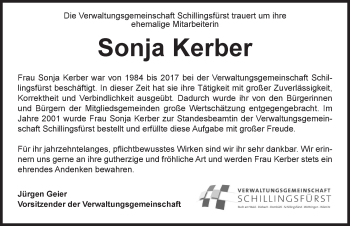 Traueranzeige von Sonja Kerber von Rothenburg