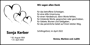 Traueranzeige von Sonja Kerber von Rothenburg