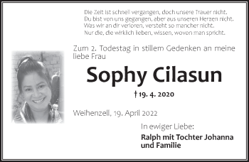 Traueranzeige von Sophy Cilasun von Ansbach