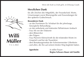 Traueranzeige von Willi Müller von Neustadt/ Scheinfeld/ Uffenheim