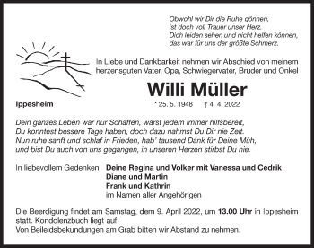 Traueranzeige von Willi Müller von Neustadt/ Scheinfeld/ Uffenheim