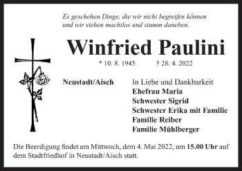 Traueranzeige von Winfried Paulini von Neustadt/ Scheinfeld/ Uffenheim