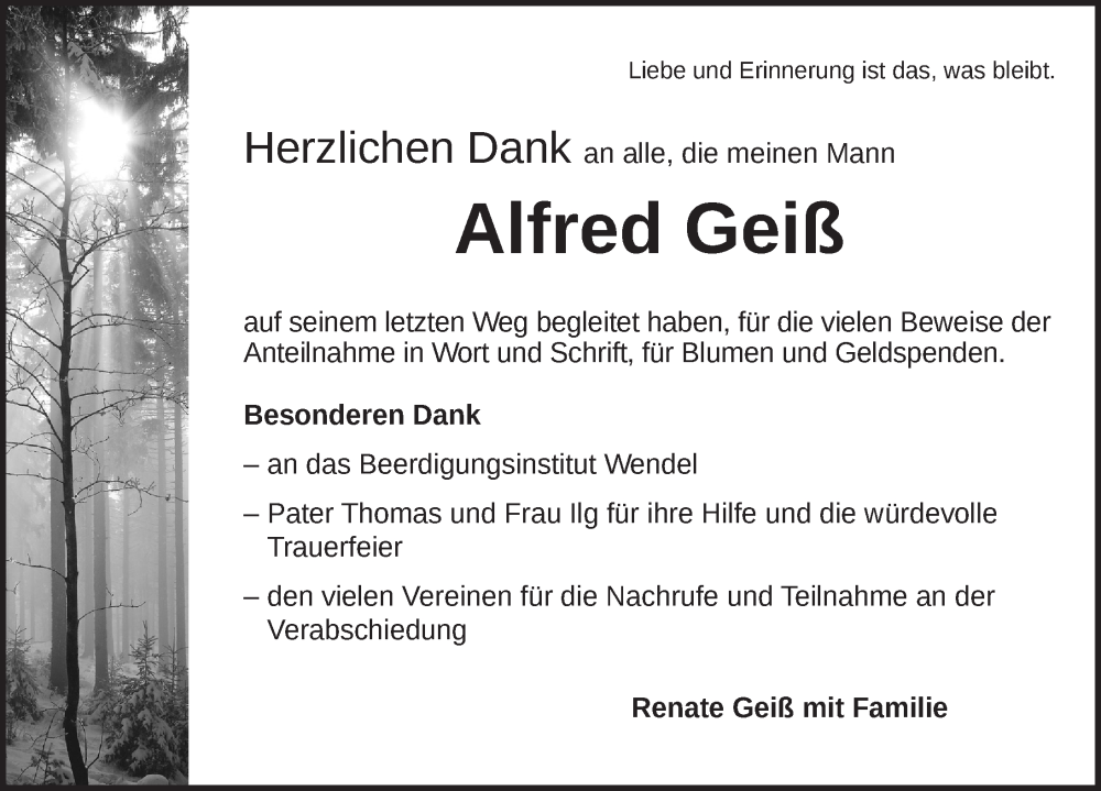  Traueranzeige für Alfred Geiß vom 06.05.2022 aus Dinkelsbühl/ Feuchtwangen