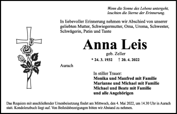 Traueranzeige von Anna Leis von Ansbach