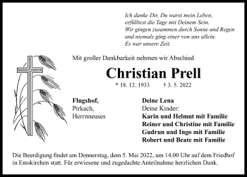 Traueranzeige von Christian Prell von Neustadt/ Scheinfeld/ Uffenheim