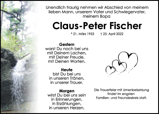 Traueranzeige von Claus-Peter Fischer von Rothenburg
