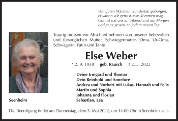 Traueranzeige von Else Weber von Neustadt/ Scheinfeld/ Uffenheim