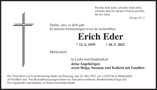 Traueranzeige von Erich Eder von Ansbach