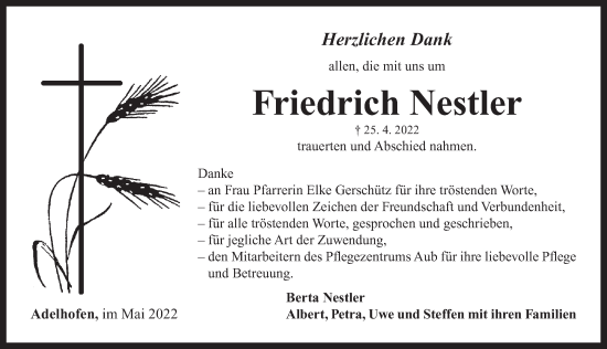 Traueranzeige von Friedrich Nestler von Neustadt/ Scheinfeld/ Uffenheim