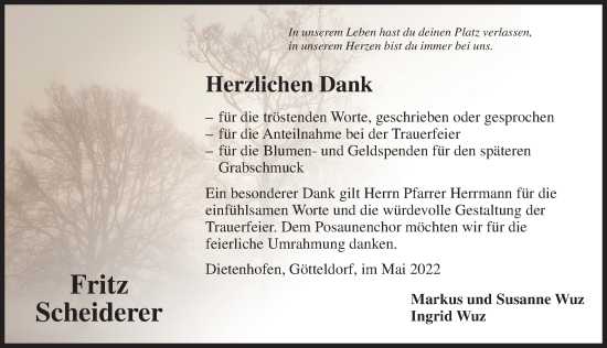 Traueranzeige von Fritz Scheiderer von Ansbach