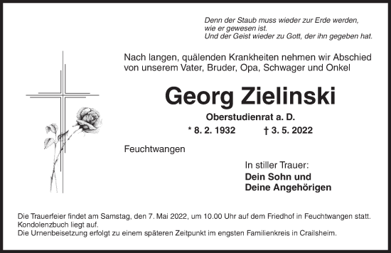 Traueranzeige von Georg Zielinski von Dinkelsbühl/ Feuchtwangen