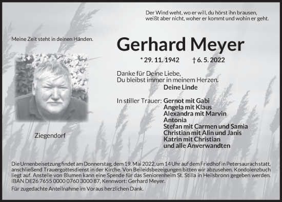 Traueranzeige von Gerhard Meyer von Ansbach