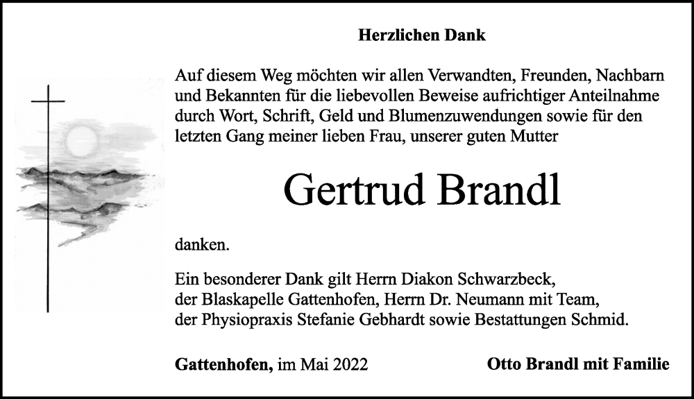  Traueranzeige für Gertrud Brandl vom 28.05.2022 aus Rothenburg